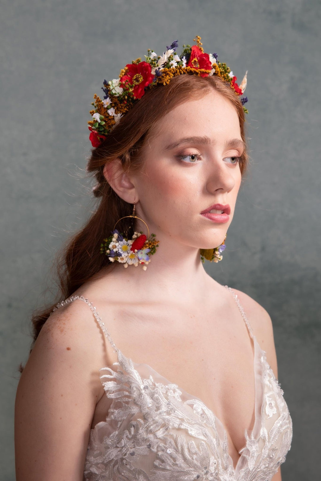 Folk Meadow Flower Circle Earrings: Garden Wedding Jewelry – handmade floral hair accessory by magaela