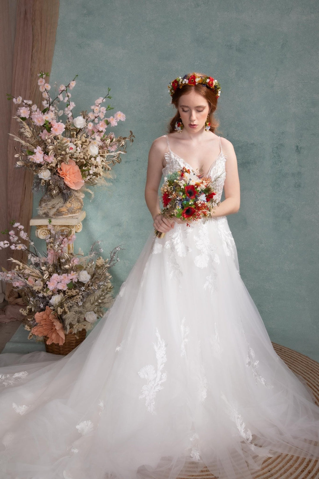 Red Poppy Wedding Bouquet: Folk Slavic Bridal Flowers – handmade floral hair accessory by magaela