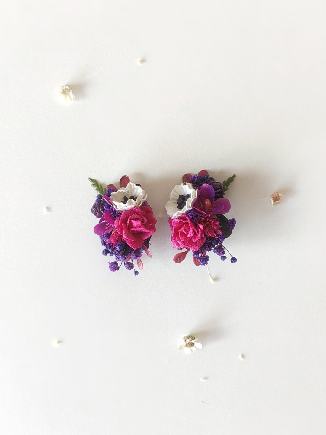 Magenta Flower Stud Earrings: Boho Wedding Jewelry – handmade floral hair accessory by magaela