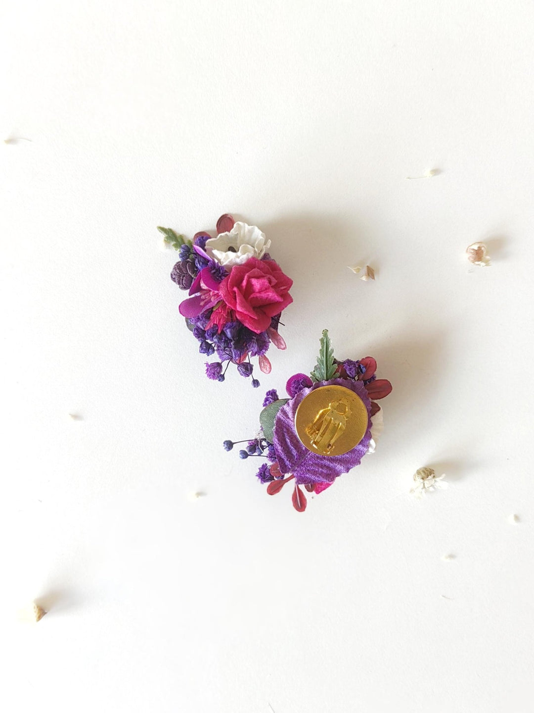 Magenta Flower Stud Earrings: Boho Wedding Jewelry – handmade floral hair accessory by magaela
