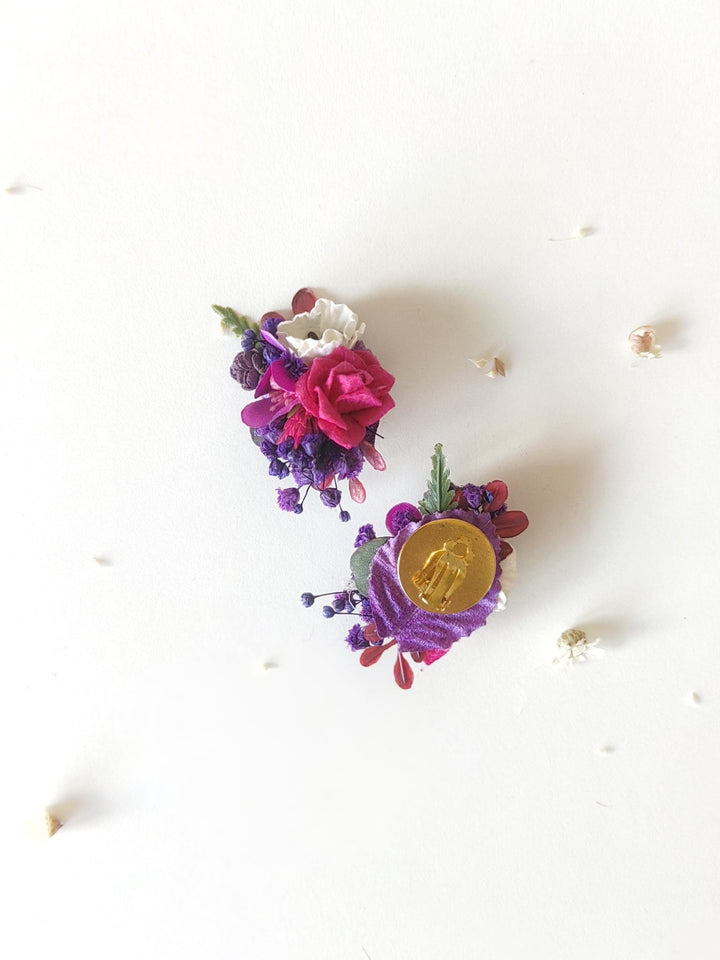 Magenta Flower Stud Earrings: Boho Wedding Jewelry – handmade floral hair accessory by magaela