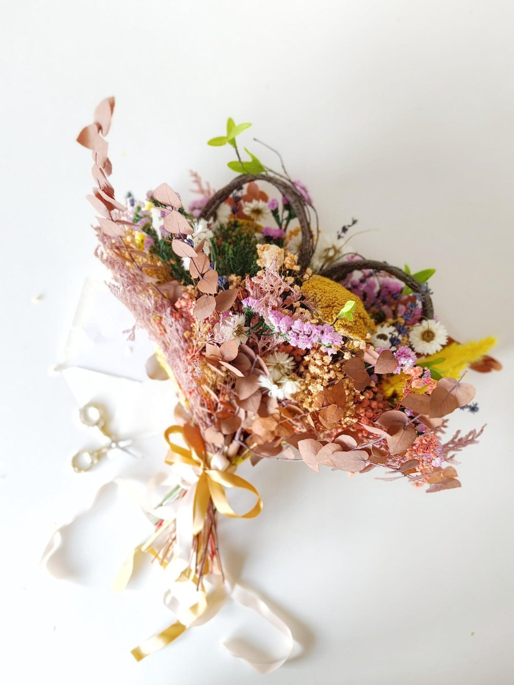 Heart Boho Wedding Bouquet: Preserved & Dried Meadow Flowers – handmade floral hair accessory by magaela