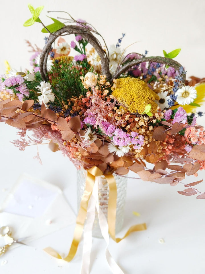 Heart Boho Wedding Bouquet: Preserved & Dried Meadow Flowers – handmade floral hair accessory by magaela