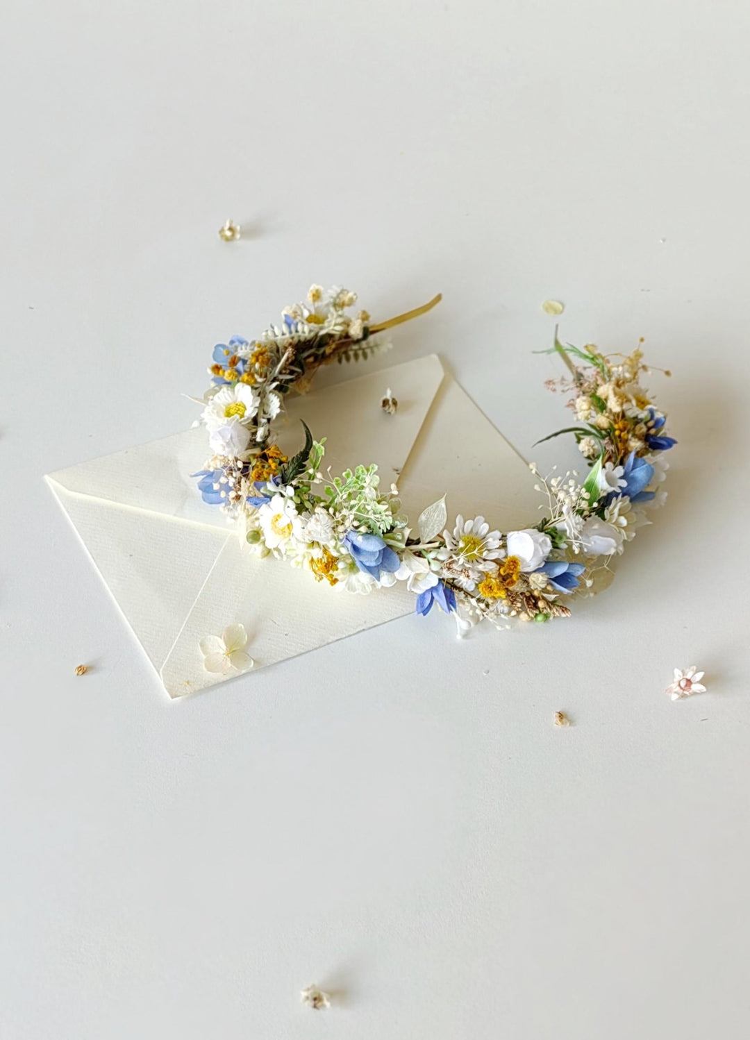 Meadow Flower Headband: White, Blue, & Daisy Bridal Headpiece – handmade floral hair accessory by magaela