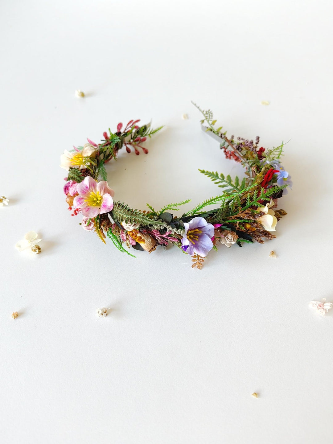 Wildflower Bridal Headband: Colorful Boho Meadow Flower Crown – handmade floral hair accessory by magaela