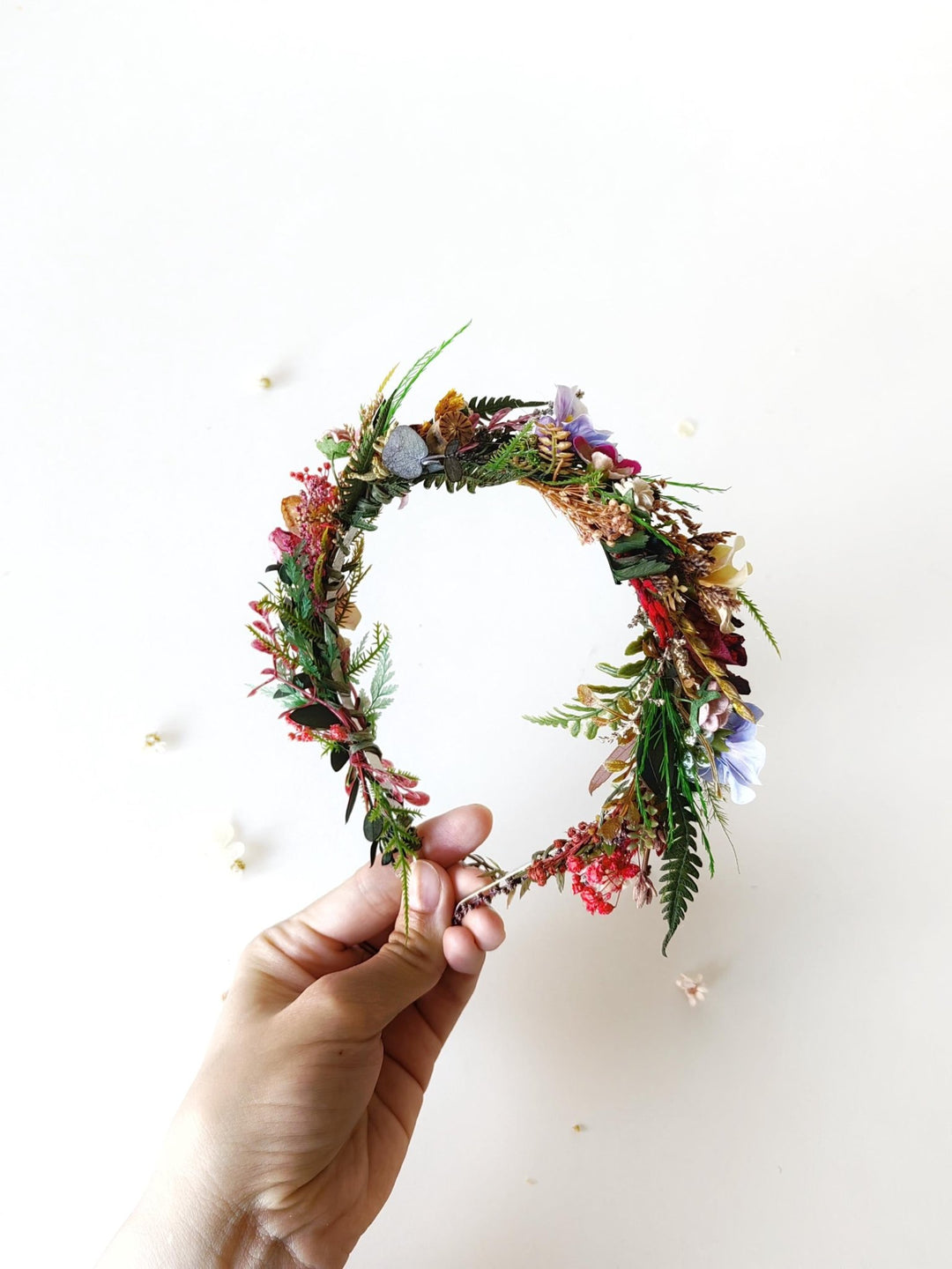 Wildflower Bridal Headband: Colorful Boho Meadow Flower Crown – handmade floral hair accessory by magaela