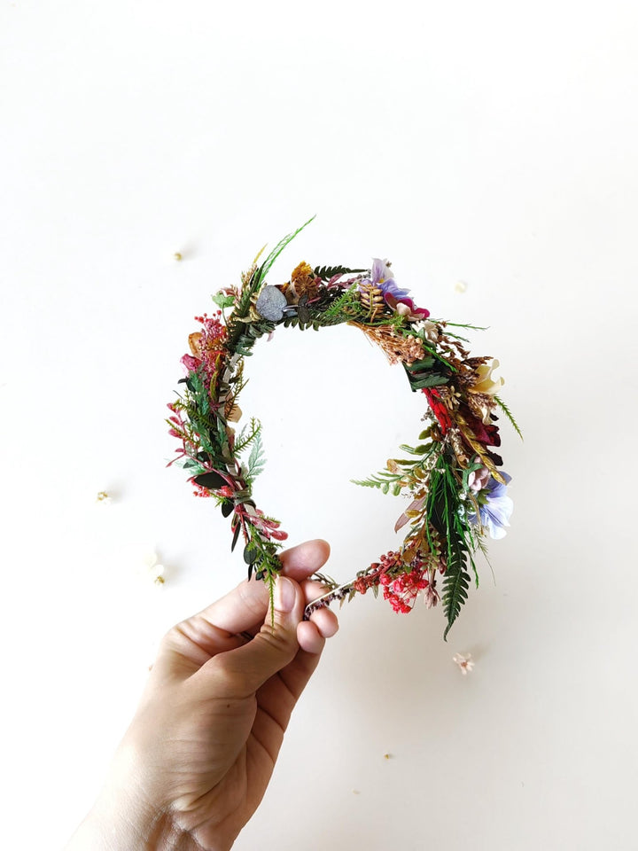 Wildflower Bridal Headband: Colorful Boho Meadow Flower Crown – handmade floral hair accessory by magaela