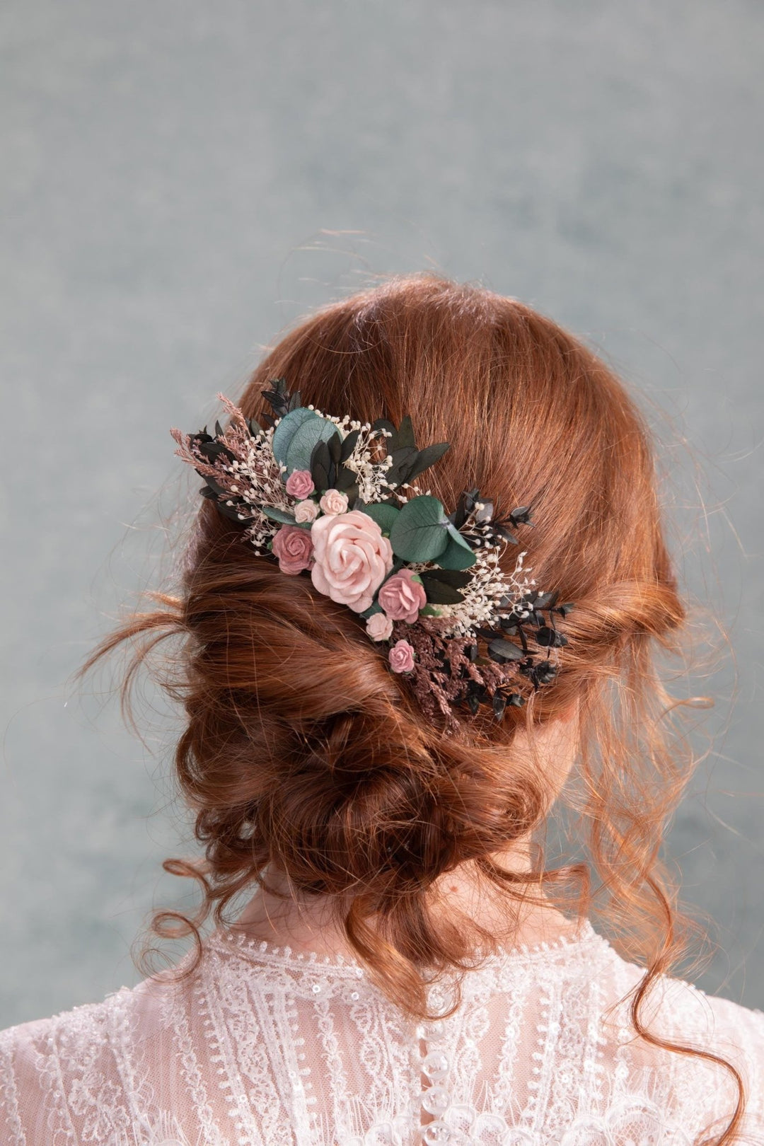 Dusty Pink Rose Hair Comb: Romantic Wedding Headpiece – handmade floral hair accessory by magaela
