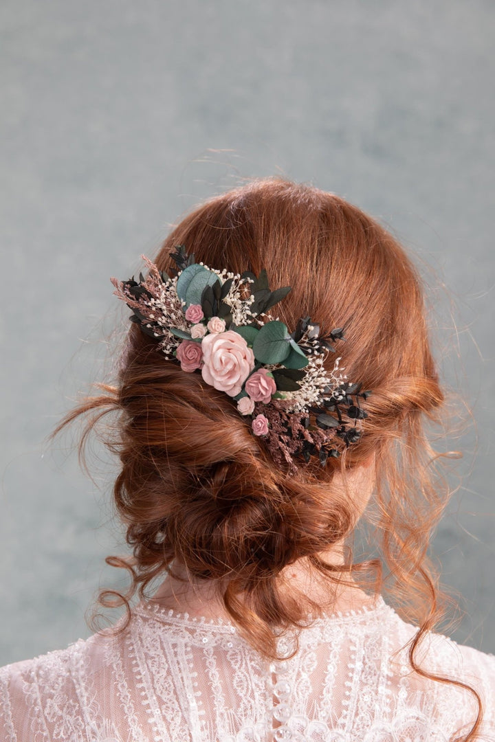 Dusty Pink Rose Hair Comb: Romantic Wedding Headpiece – handmade floral hair accessory by magaela