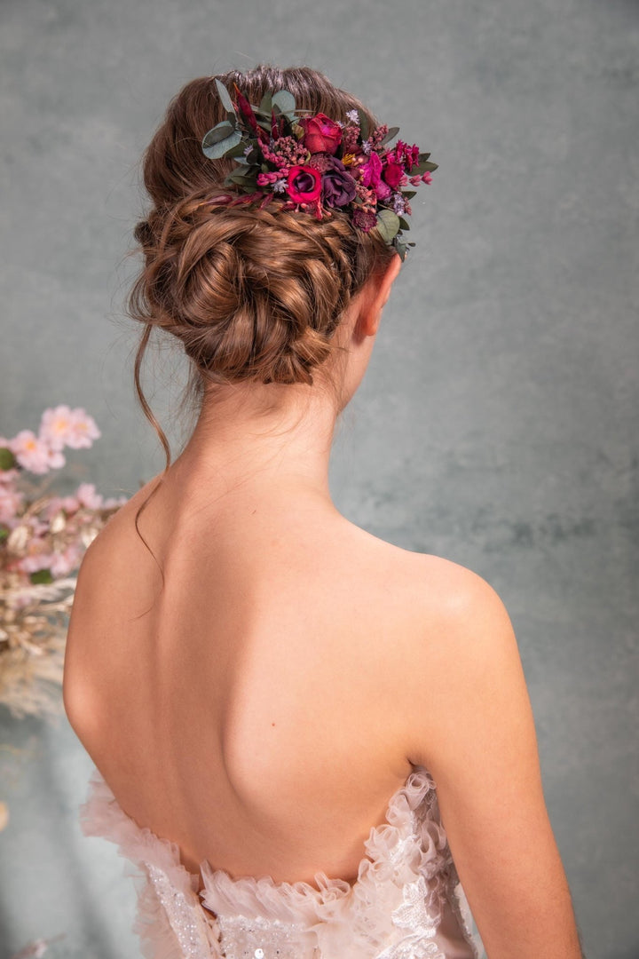 Burgundy Flower Hair Comb: Plum Wedding Headpiece – handmade floral hair accessory by magaela