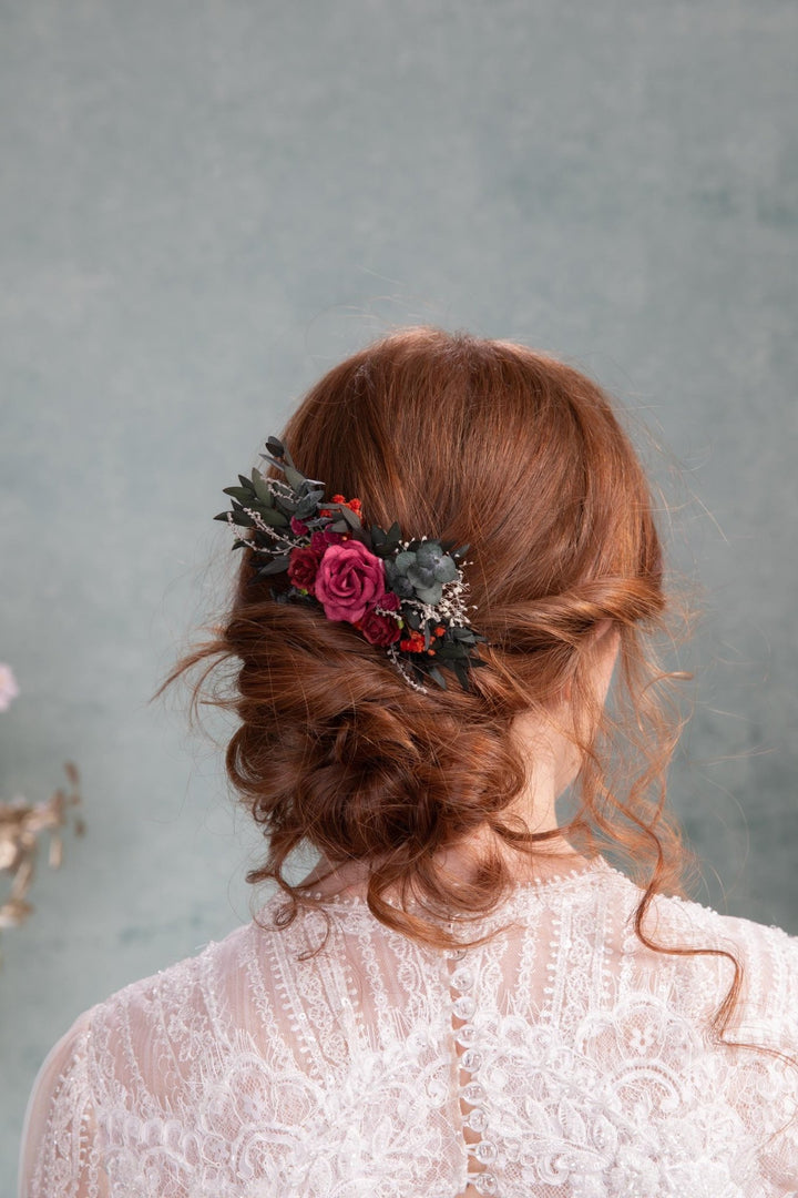 Burgundy Flower Hair Comb: Autumn Wedding Bridal Headpiece – handmade floral hair accessory by magaela