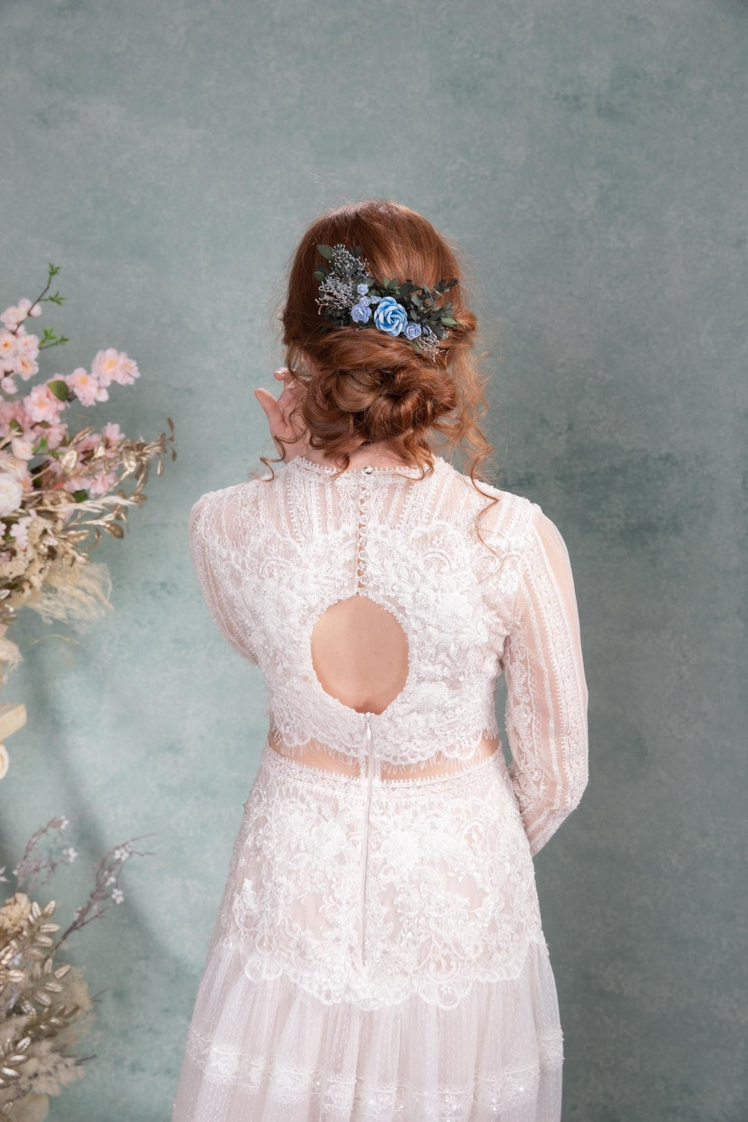 Dusty Blue Rose Wedding Hair Comb: Romantic Bridal Hairpiece – handmade floral hair accessory by magaela