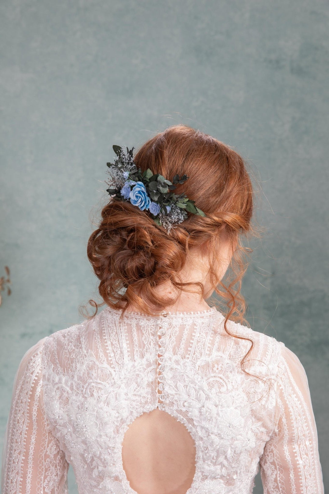 Dusty Blue Rose Wedding Hair Comb: Romantic Bridal Hairpiece – handmade floral hair accessory by magaela