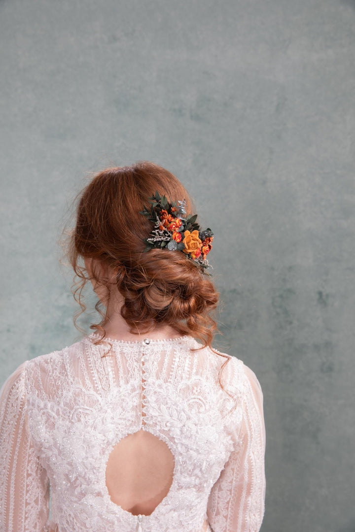 Terracotta Rose Hair Comb: Romantic Boho Autumn Wedding Hair Accessory – handmade floral hair accessory by magaela