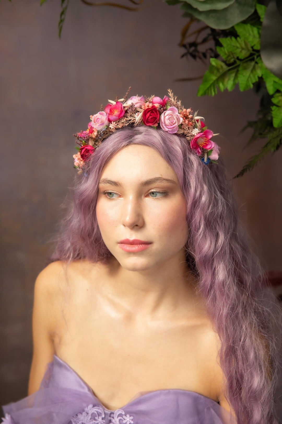 Raspberry Flower Headband: Magenta Bridal Headpiece – handmade floral hair accessory by magaela