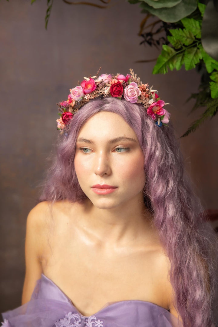 Raspberry Flower Headband: Magenta Bridal Headpiece – handmade floral hair accessory by magaela