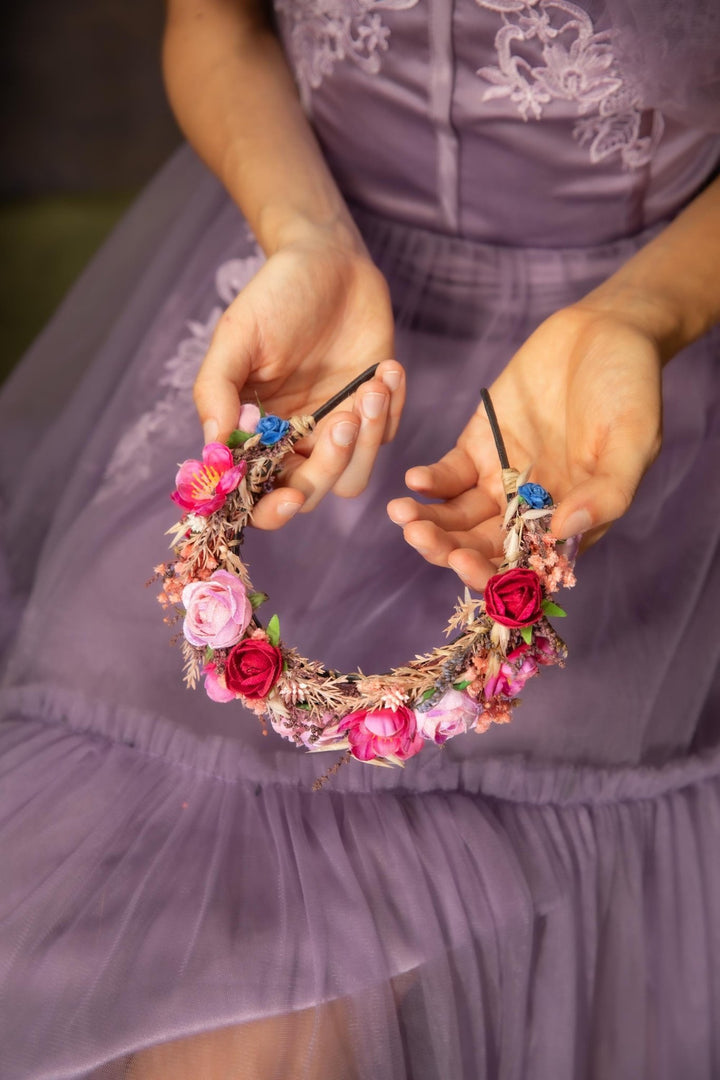 Raspberry Flower Headband: Magenta Bridal Headpiece – handmade floral hair accessory by magaela
