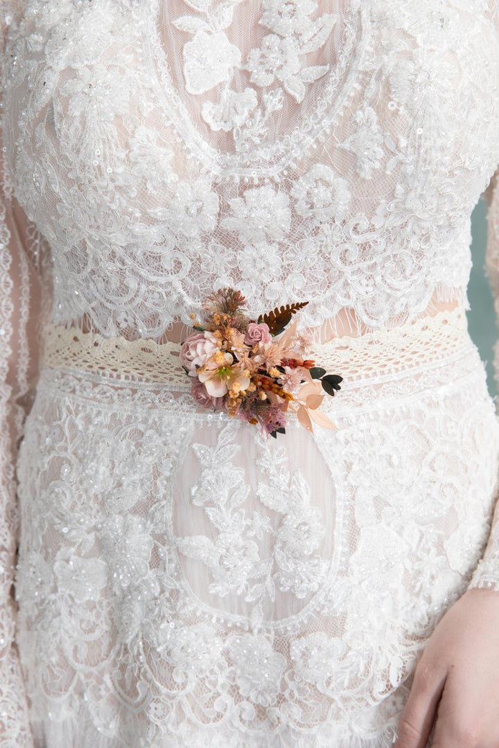 Blush Flower Bracelet or Belt: Wedding Corsage, Bridesmaid Jewelry – handmade floral hair accessory by magaela