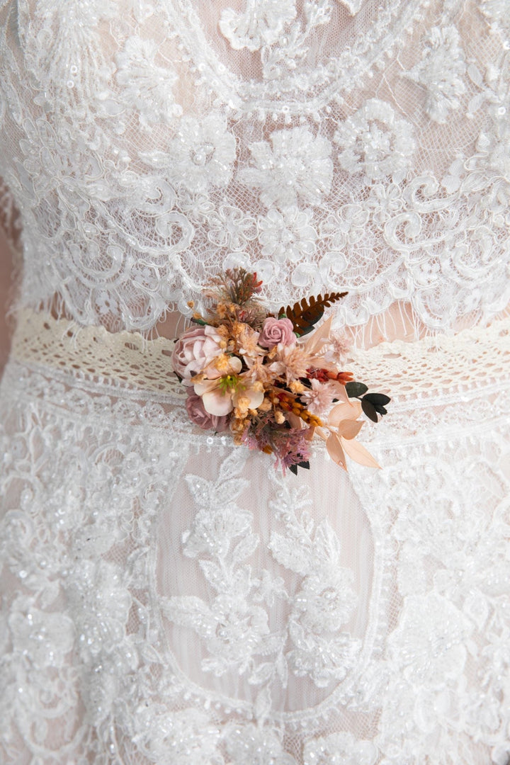 Blush Flower Bracelet or Belt: Wedding Corsage, Bridesmaid Jewelry – handmade floral hair accessory by magaela