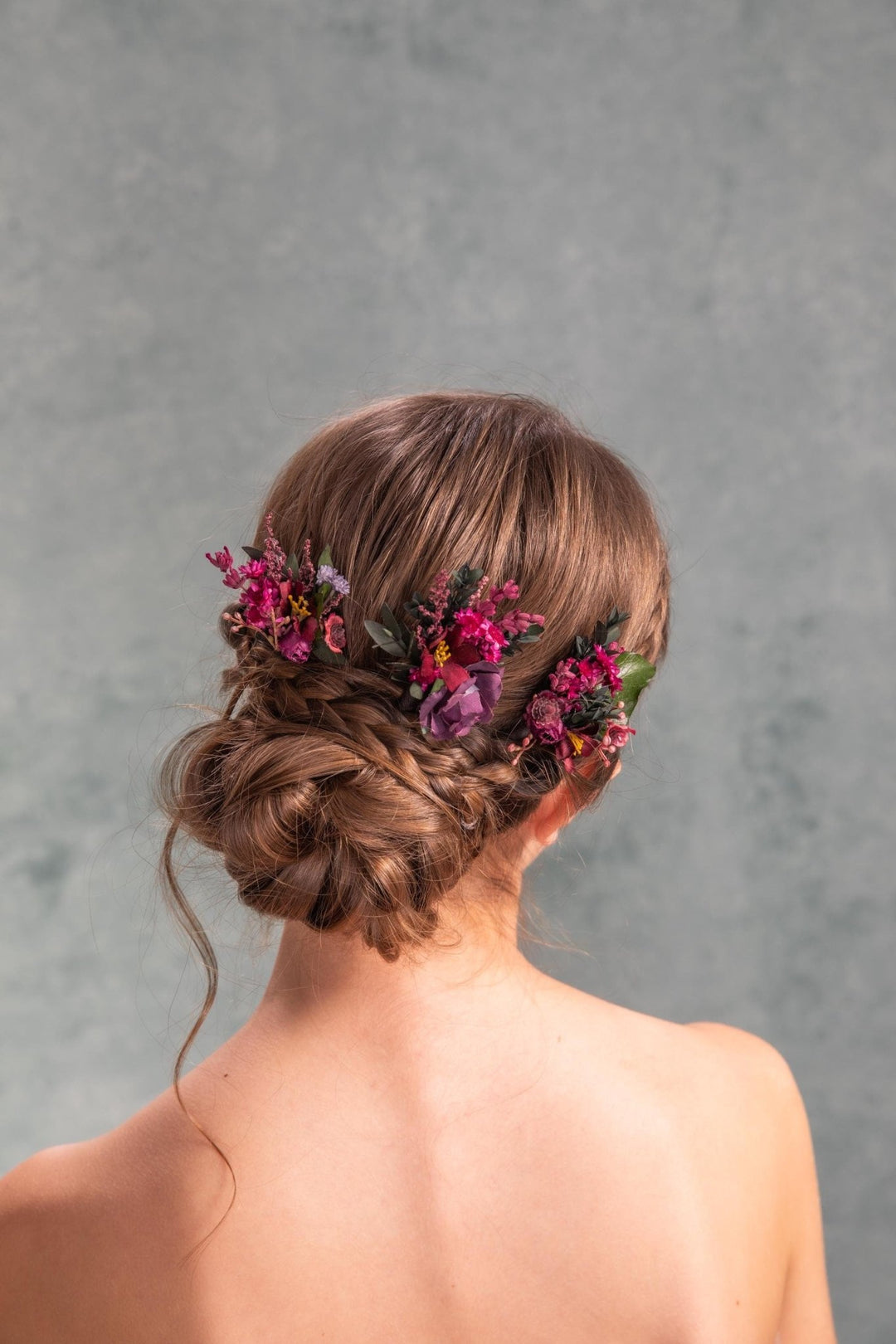 Burgundy Flower Hair Pins: Violet Wedding Bridal Headpiece – handmade floral hair accessory by magaela