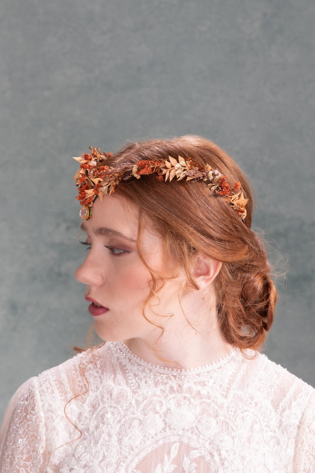 Terracotta Flower Crown: Rustic Bridal Tiara, Autumn Wedding – handmade floral hair accessory by magaela