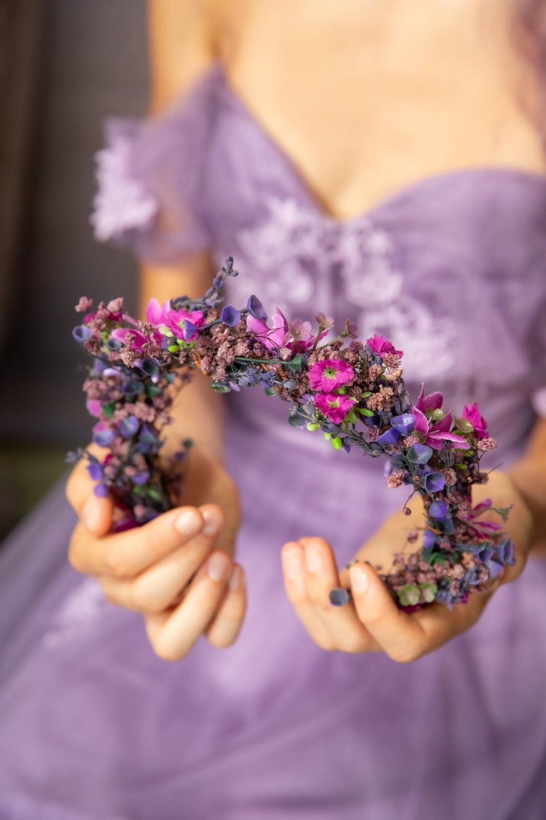 Purple Flower Bridal Crown: Lavender Wedding Headpiece – handmade floral hair accessory by magaela