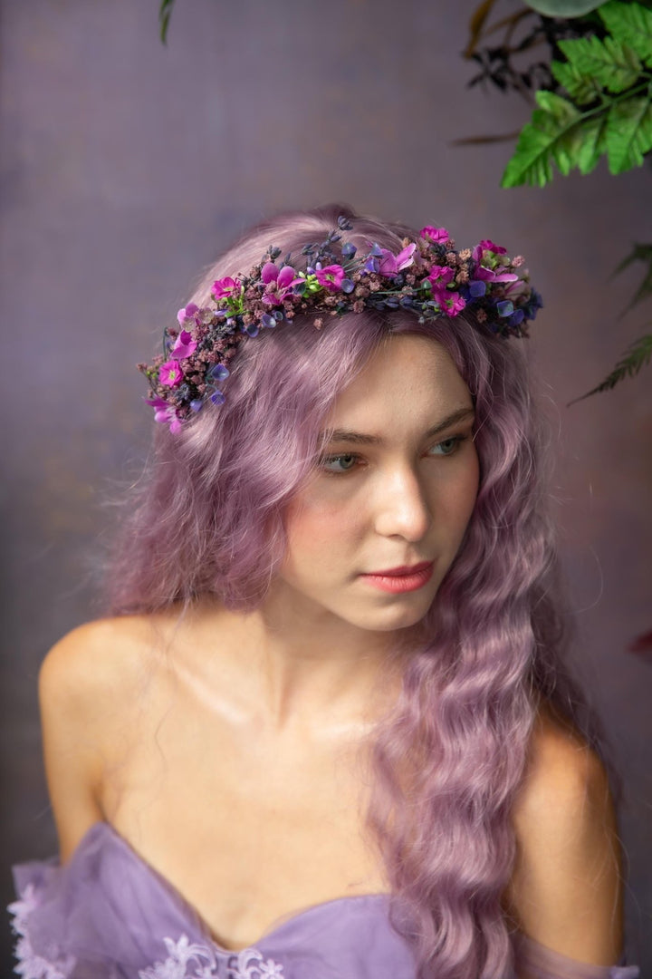 Purple Flower Bridal Crown: Lavender Wedding Headpiece – handmade floral hair accessory by magaela
