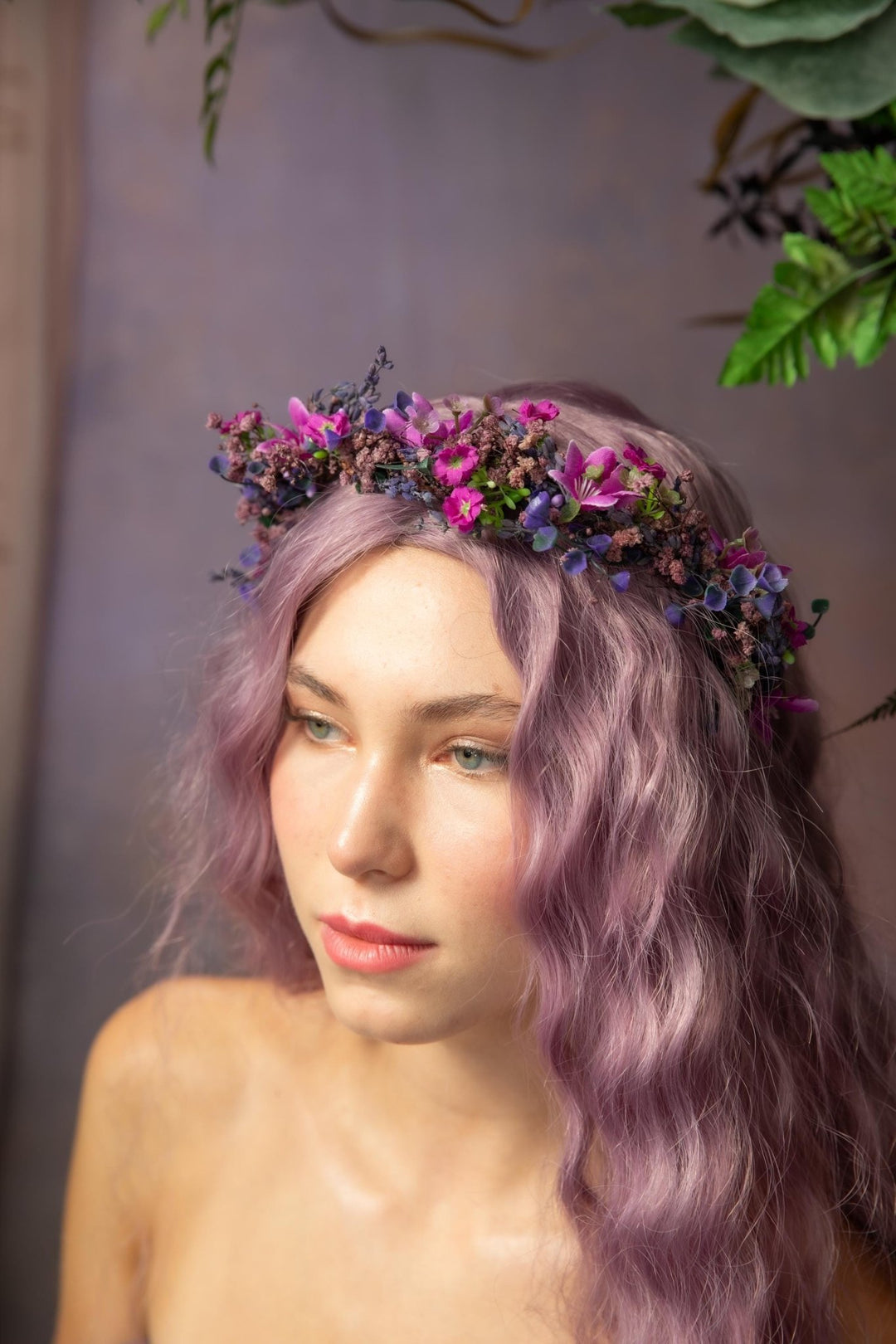 Purple Flower Bridal Crown: Lavender Wedding Headpiece – handmade floral hair accessory by magaela