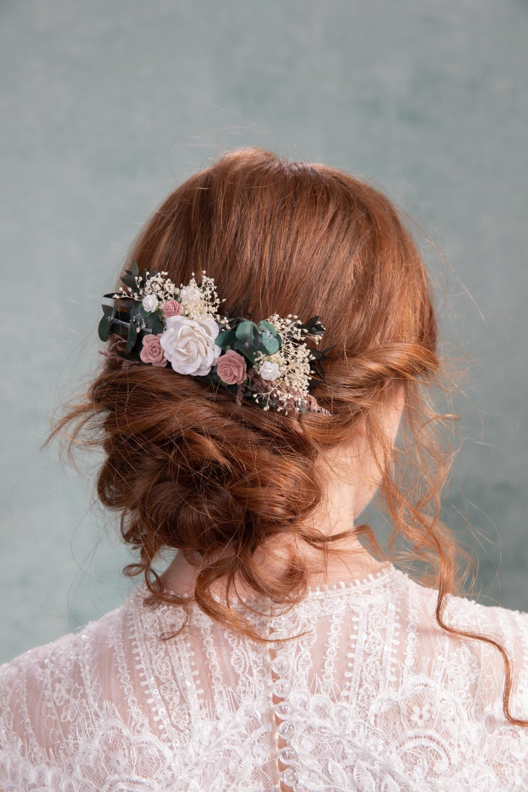 Dusty Pink Rose Bridal Hair Comb: Boho Wedding Headpiece – handmade floral hair accessory by magaela