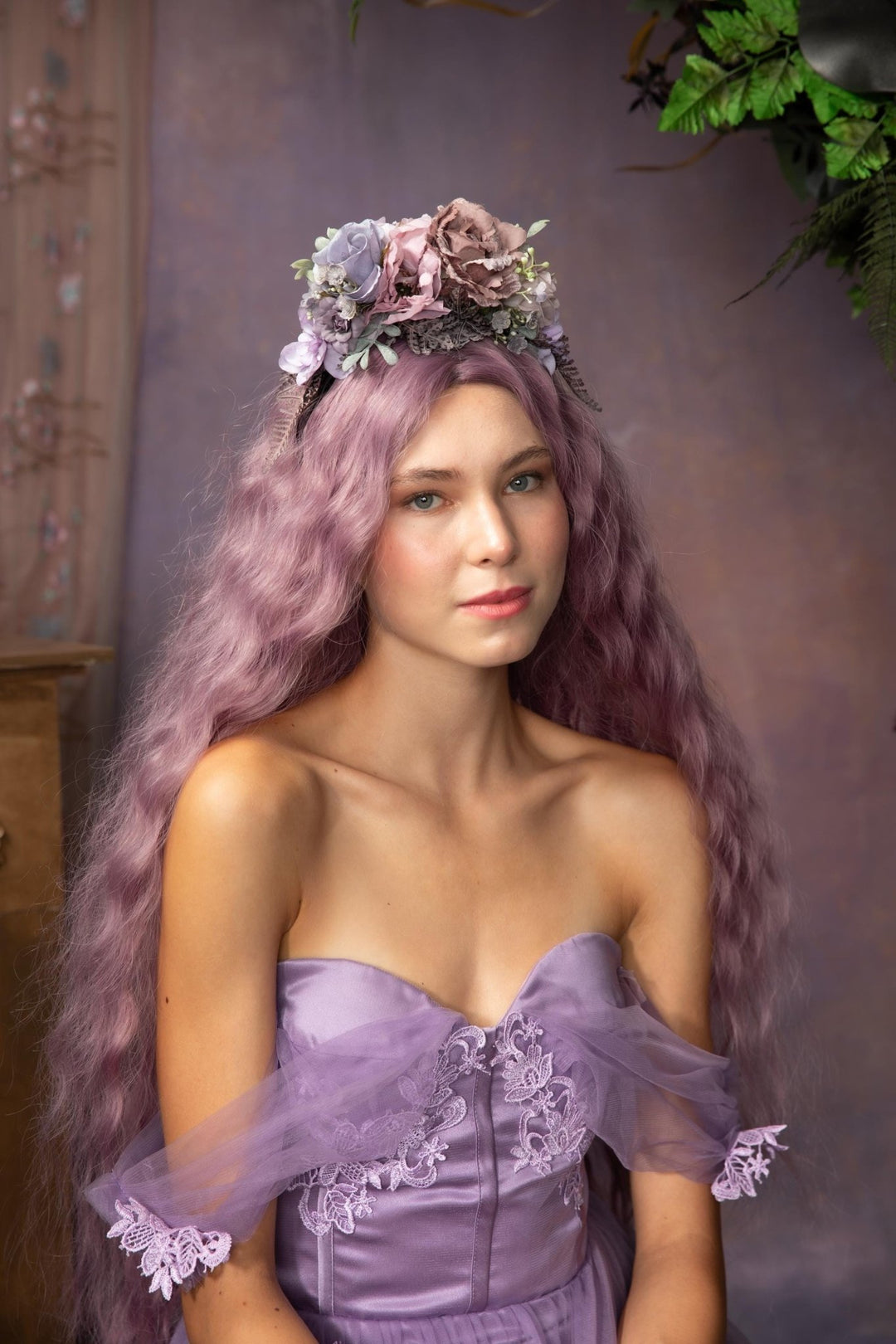 Frida Flower Headband: Violet & Purple, Double - Sided Mexican Crown – handmade floral hair accessory by magaela