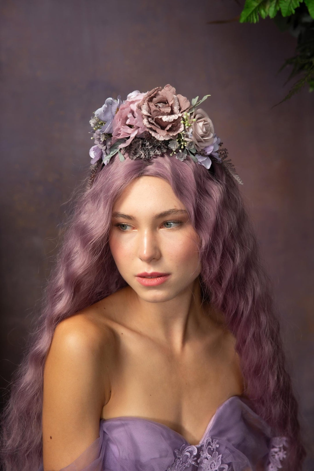 Frida Flower Headband: Violet & Purple, Double - Sided Mexican Crown – handmade floral hair accessory by magaela