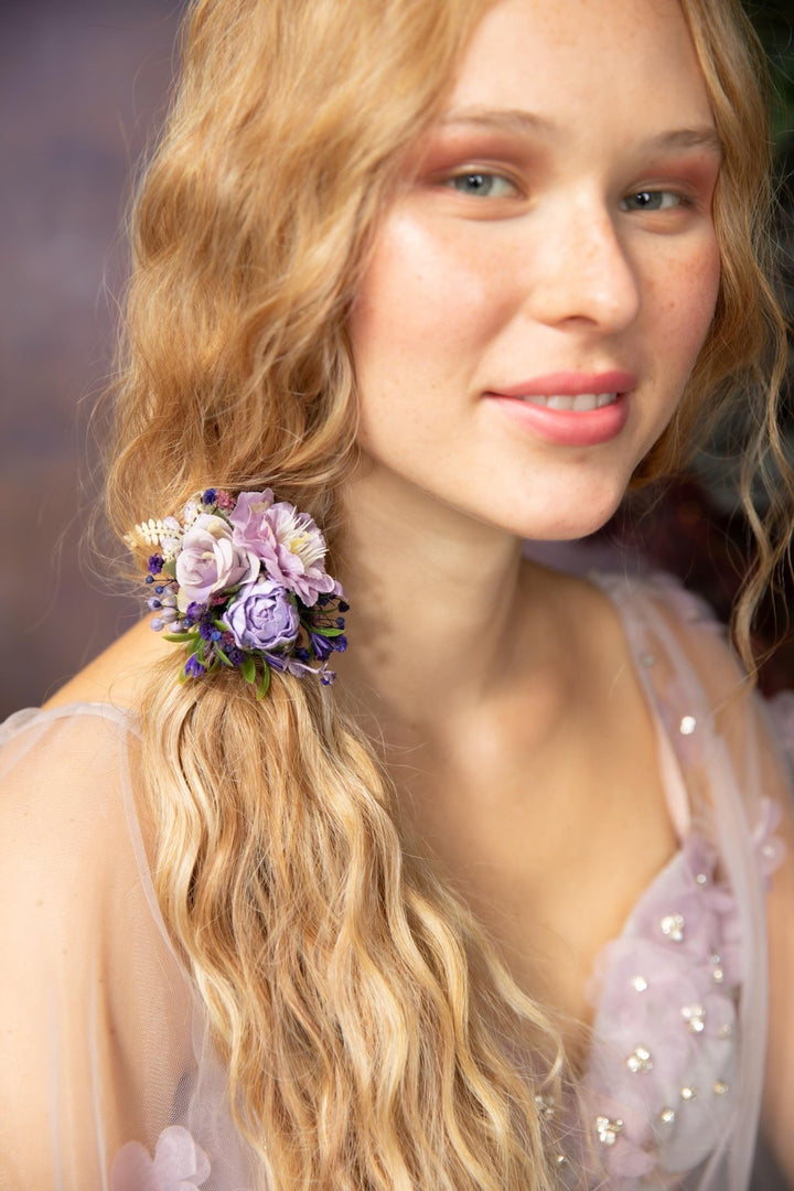 Purple Flower Hair Tie: Romantic Violet Floral Hair Bobble – handmade floral hair accessory by magaela