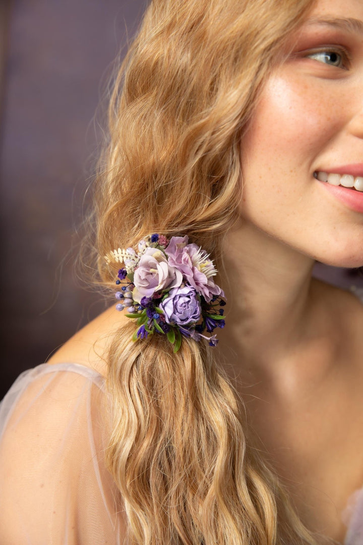 Purple Flower Hair Tie: Romantic Violet Floral Hair Bobble – handmade floral hair accessory by magaela