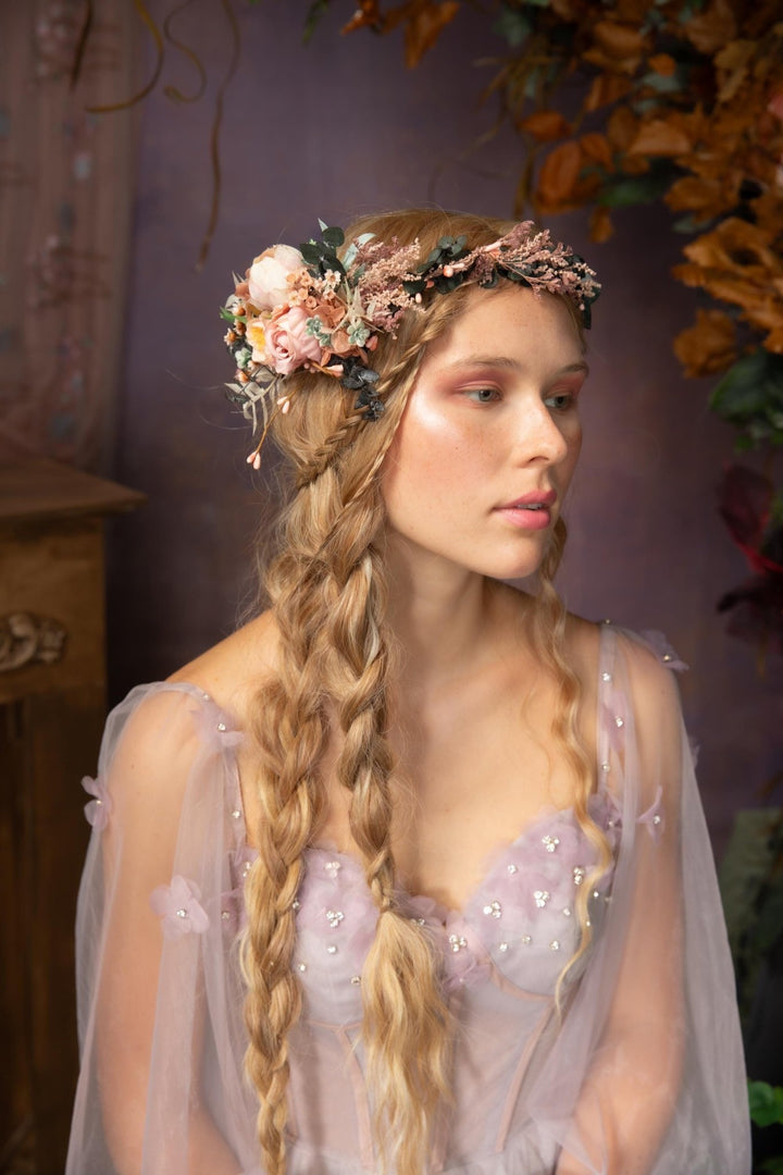 Blush Flower Wedding Hair Wreath and Comb: Boho Bridal Hair Accessories – handmade floral hair accessory by magaela