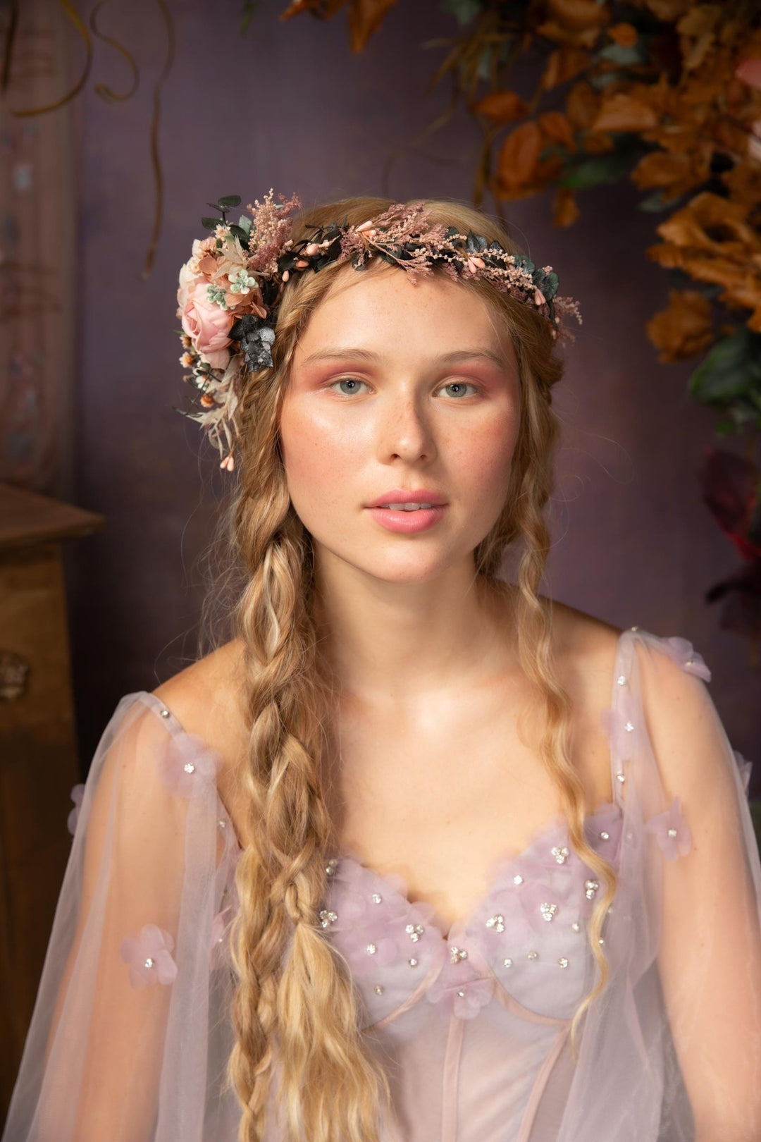 Blush Flower Wedding Hair Wreath and Comb: Boho Bridal Hair Accessories – handmade floral hair accessory by magaela