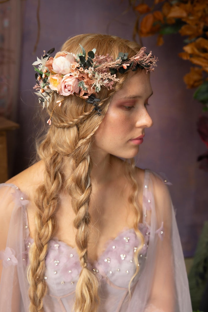 Blush Flower Wedding Hair Wreath and Comb: Boho Bridal Hair Accessories – handmade floral hair accessory by magaela