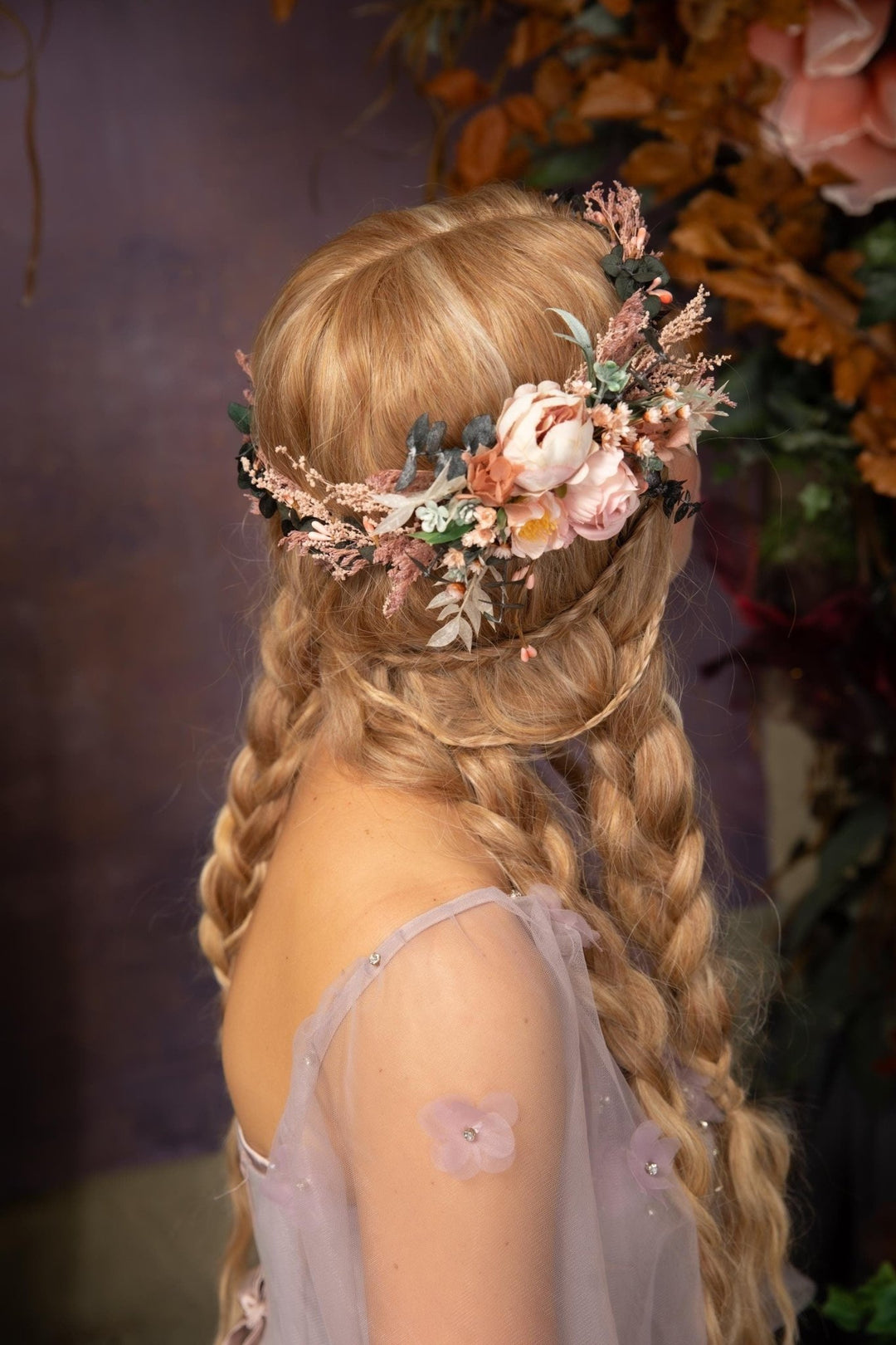 Blush Flower Wedding Hair Wreath and Comb: Boho Bridal Hair Accessories – handmade floral hair accessory by magaela