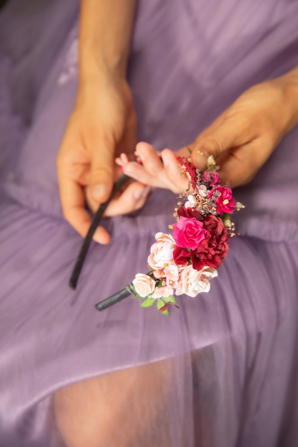 Pink Rose Bridal Headband: Romantic Fuchsia Flower Crown – handmade floral hair accessory by magaela