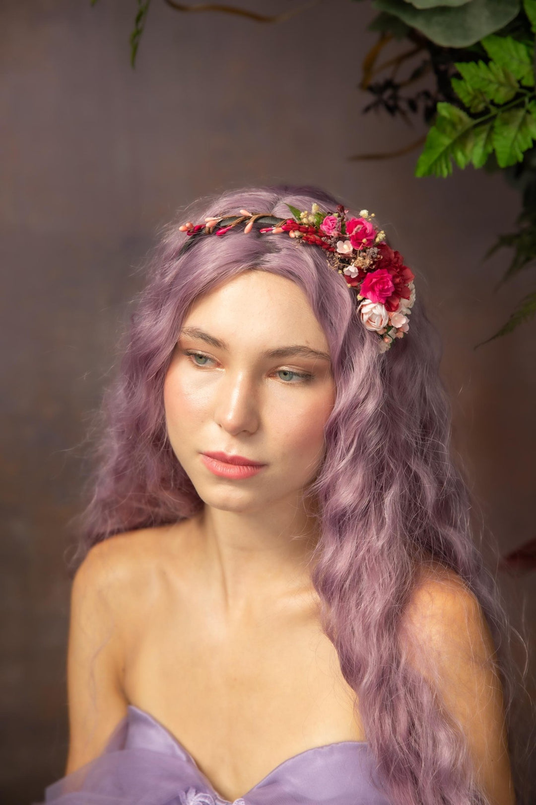 Pink Rose Bridal Headband: Romantic Fuchsia Flower Crown – handmade floral hair accessory by magaela