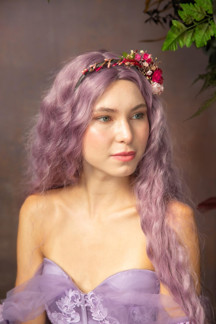 Pink Rose Bridal Headband: Romantic Fuchsia Flower Crown – handmade floral hair accessory by magaela