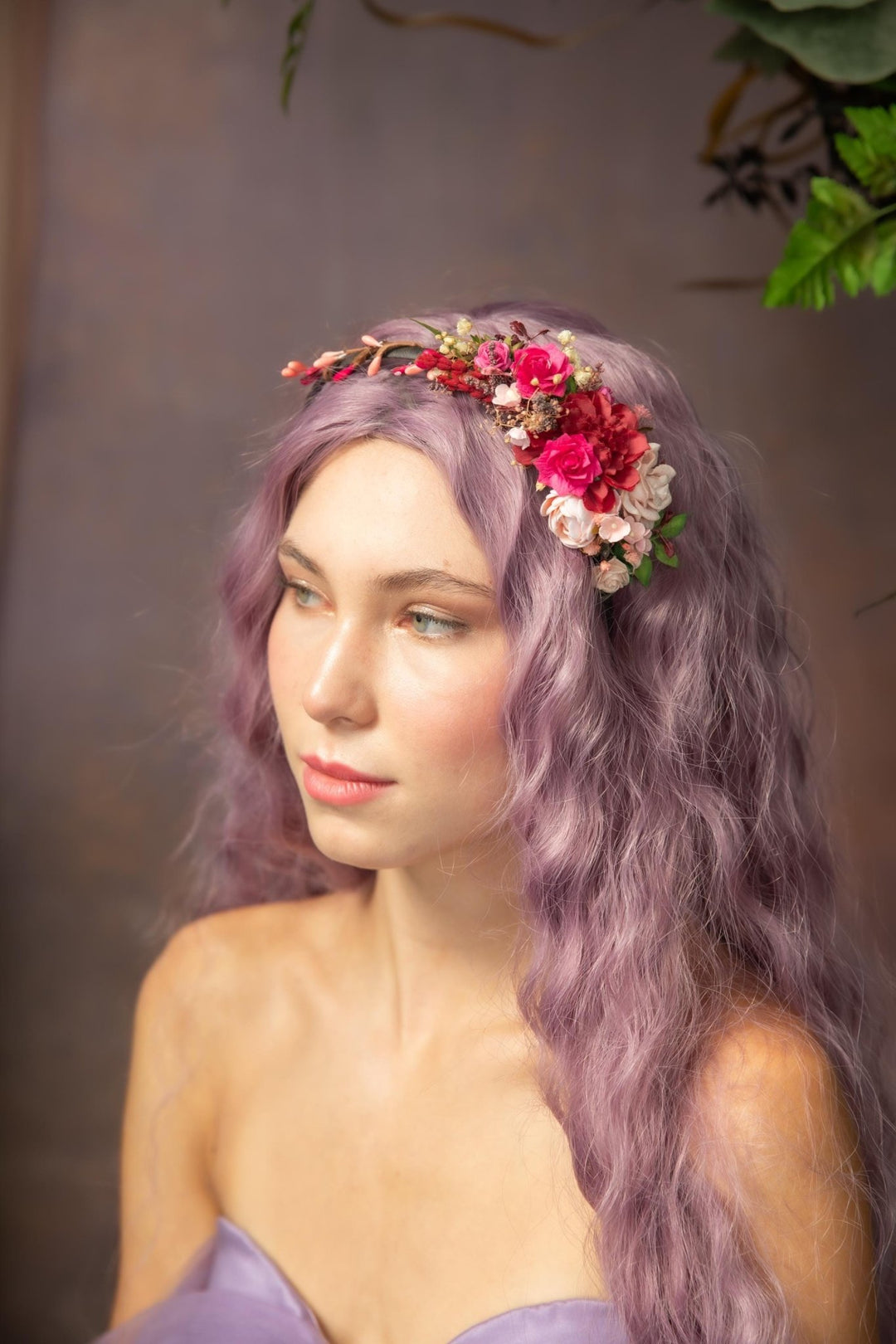 Pink Rose Bridal Headband: Romantic Fuchsia Flower Crown – handmade floral hair accessory by magaela