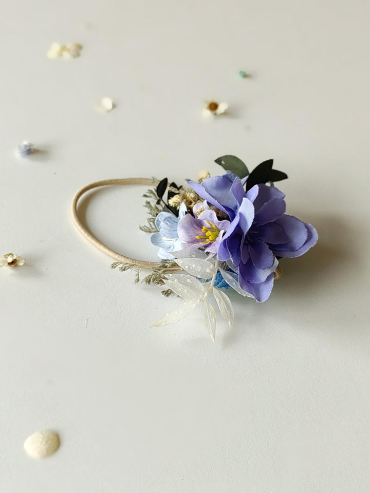 Blue Flower Hair Tie: Romantic Floral Hair Bobble – handmade floral hair accessory by magaela