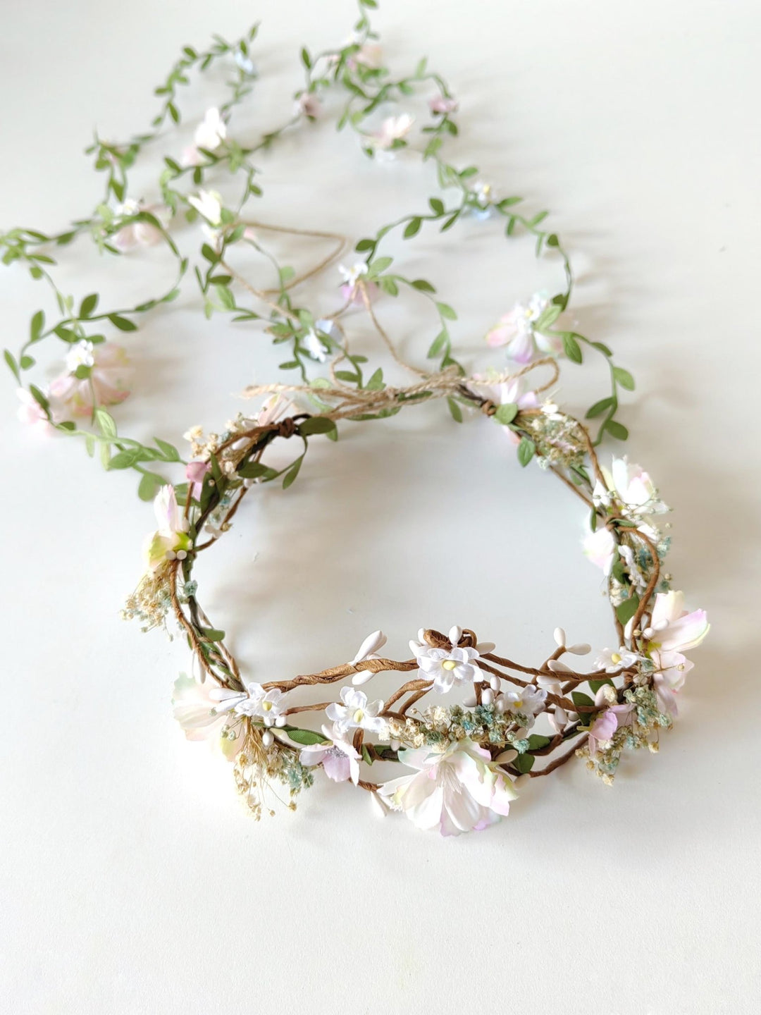 Pearlescent Flower Hair Wreath with Veil: Bridal Fairy Crown – handmade floral hair accessory by magaela