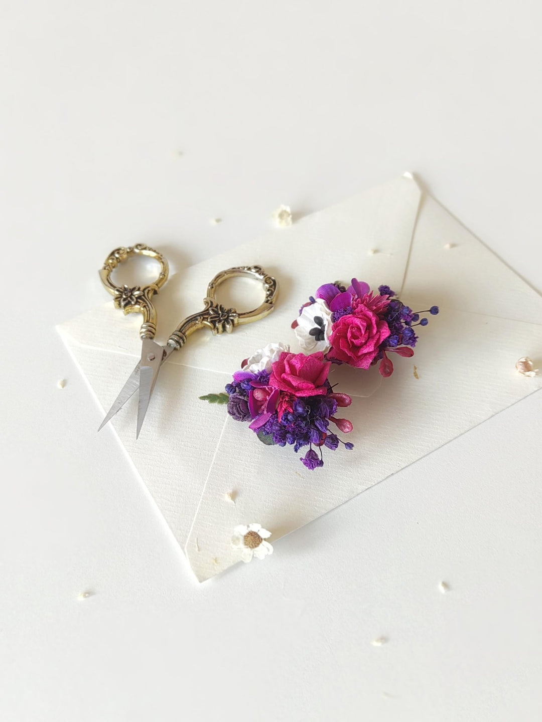 Magenta Flower Stud Earrings: Boho Wedding Jewelry – handmade floral hair accessory by magaela