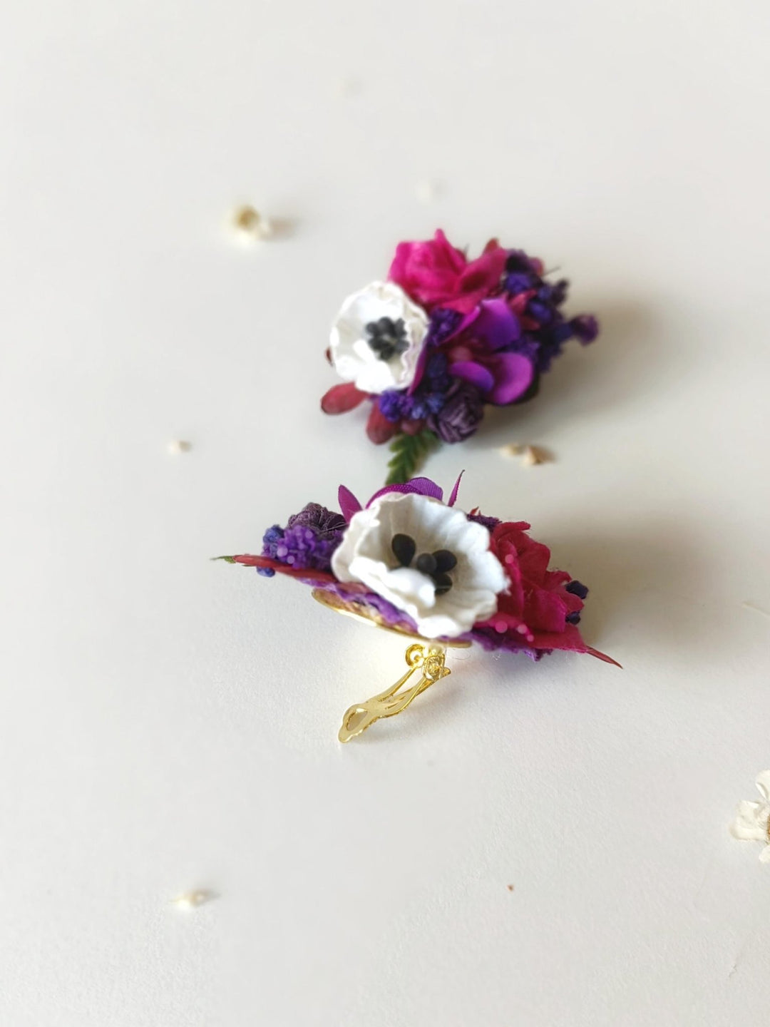 Magenta Flower Stud Earrings: Boho Wedding Jewelry – handmade floral hair accessory by magaela