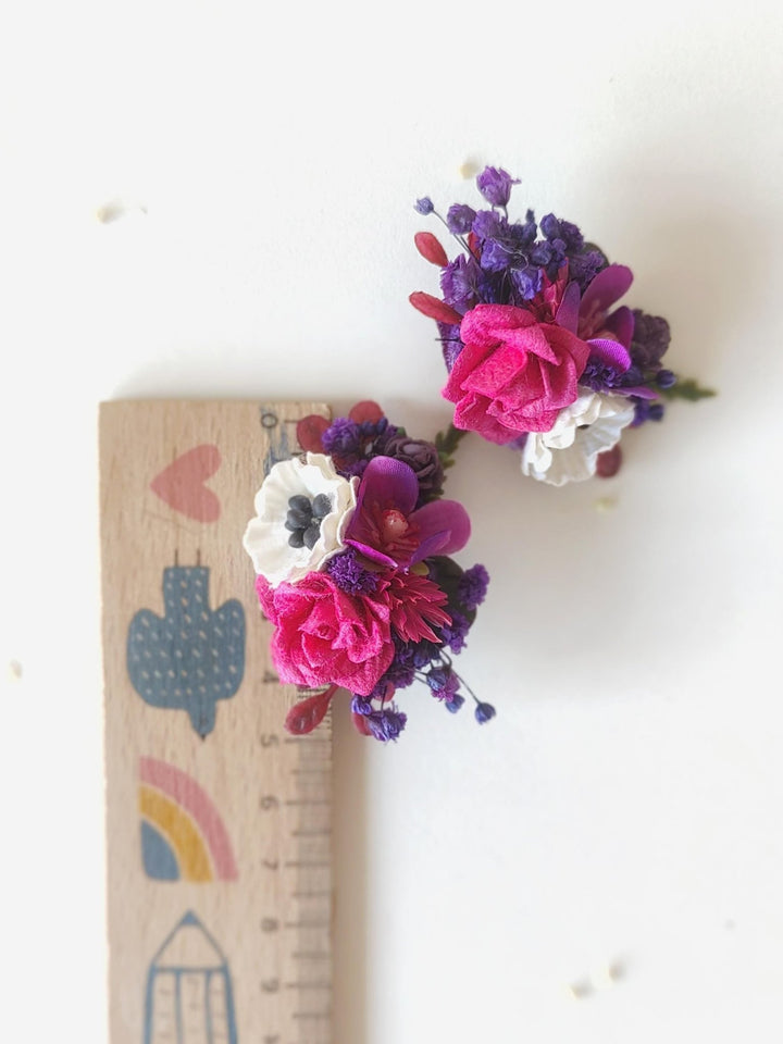 Magenta Flower Stud Earrings: Boho Wedding Jewelry – handmade floral hair accessory by magaela