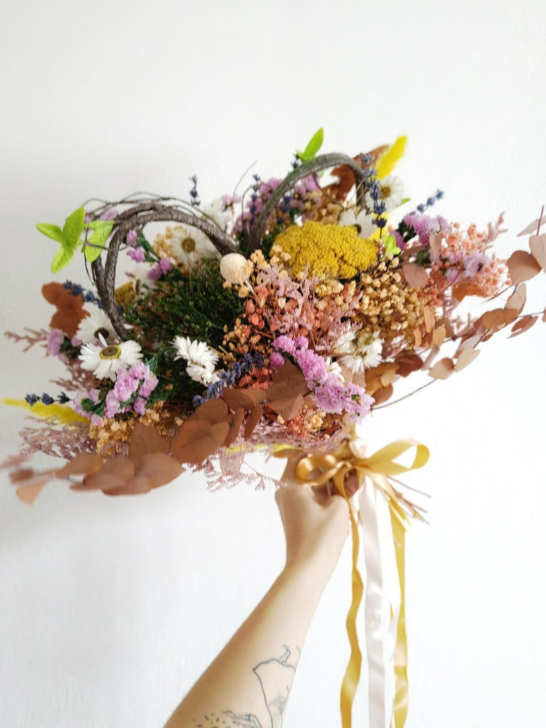 Heart Boho Wedding Bouquet: Preserved & Dried Meadow Flowers – handmade floral hair accessory by magaela
