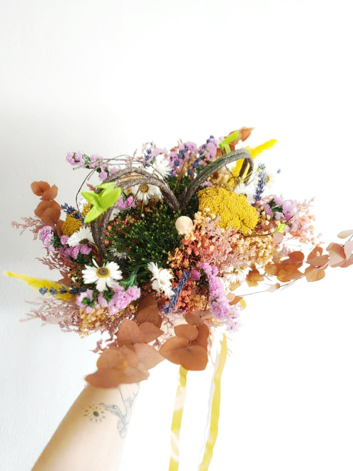 Heart Boho Wedding Bouquet: Preserved & Dried Meadow Flowers – handmade floral hair accessory by magaela