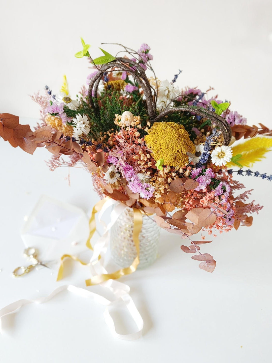 Heart Boho Wedding Bouquet: Preserved & Dried Meadow Flowers – handmade floral hair accessory by magaela