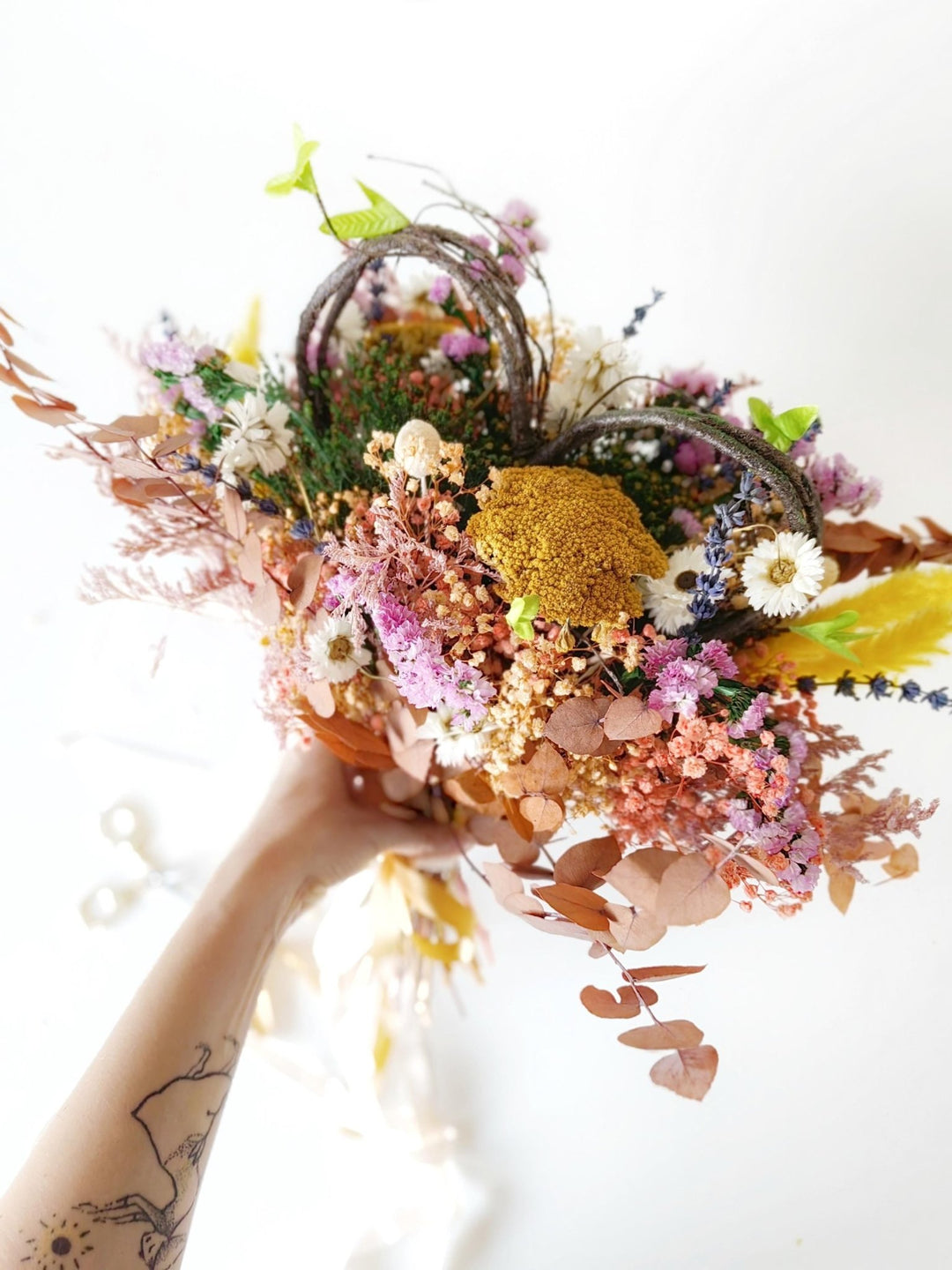 Heart Boho Wedding Bouquet: Preserved & Dried Meadow Flowers – handmade floral hair accessory by magaela